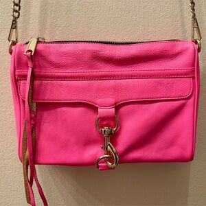 Rebecca Minkoff Hot Pink Leather Gold Studded Moto Crossbody Handbag